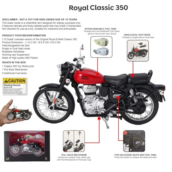 1/15 Royal Scale Model Enfield Motorcycle Toy – Pull Back Action, Detailed Miniature Replica for Collectors and Enthusiasts Bullet Bike Detacheble Parts