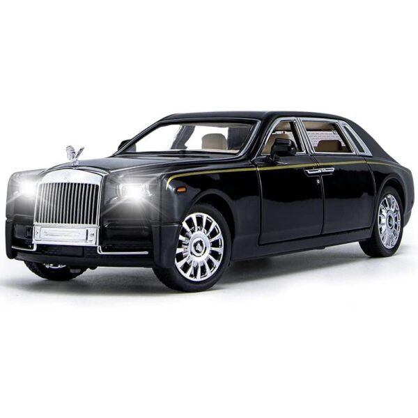 Toy025_IMAGE 1 EROCK Upgrade Version -Exquisite car Model 1/24 Rolls-Royce Phantom Model Car,Zinc Alloy Pull Back Toy car with Sound and Light for Kids Boy Girl Gift. (Black-Black)