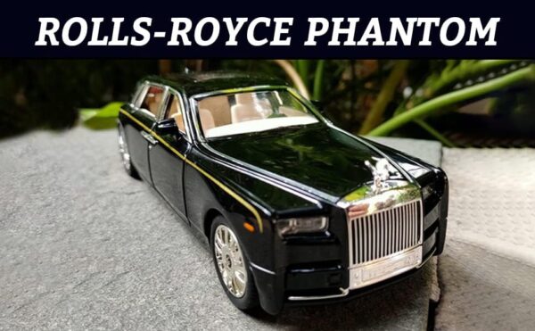 Toy025_IMAGE 5 EROCK Upgrade Version -Exquisite car Model 1/24 Rolls-Royce Phantom Model Car,Zinc Alloy Pull Back Toy car with Sound and Light for Kids Boy Girl Gift. (Black-Black)