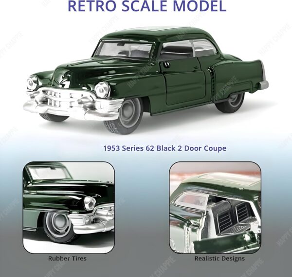 Mini Vintage Die-Cast Metal Car 1:36 Scale | Pull Back Action Toy Car Model with Openable Doors & Trunk | Premium Metal Body Miniature Car for Kids & Collectors (Green)