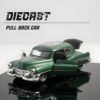 Mini Vintage Die-Cast Metal Car 1:36 Scale | Pull Back Action Toy Car Model with Openable Doors & Trunk | Premium Metal Body Miniature Car for Kids & Collectors (Green)