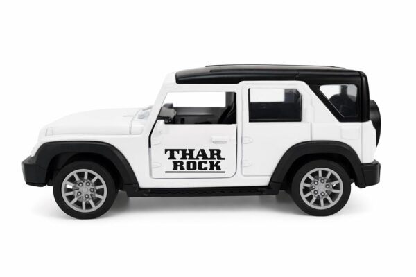 Toy027_IMAGE 1 Thar Diecast Model Car Toy | Metal Car with Pull Back Action, Light & Sound | Openable Doors | Thar Realistic Miniature Car Gift for Kids Boys Girls (White)