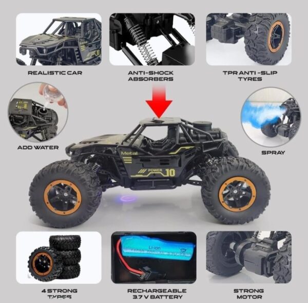 Toy031_IMAGE 2 Moka Premium 4WD Rock Crawler Remote Control Car with Camera, Spray Effect, Metal Body, Anti-Slip Tyres, Rechargeable Battery, Black