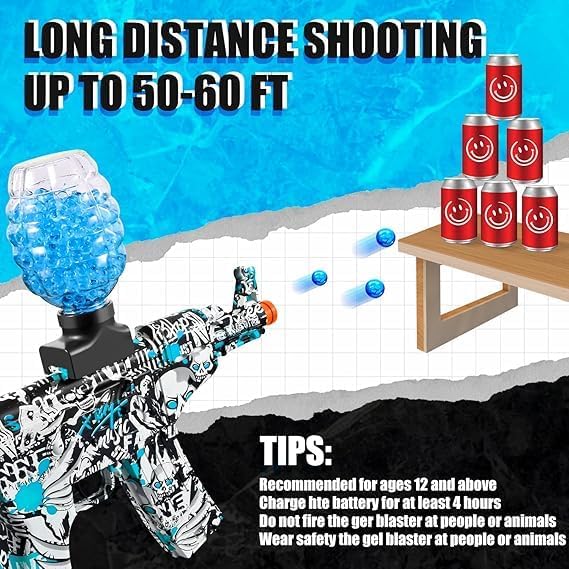 Amitasha Automatic Gel Blaster Toy Gun for Kids with 10,000 Gel Blaster Balls Rechargeable Battery Operated Outdoor Electric Target Game Toys for Boys Age 6 Year Above Birthday Gift