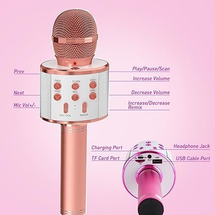Version 1.0.0 Kids Karaoke Microphone with Speaker | Wireless Bluetooth Mic for Singing | Rechargeable Kids Mic with Speaker 3–12 Years | Portable Karaoke Mic for Boys & Girls | Music Singing with LED Sound Effects
