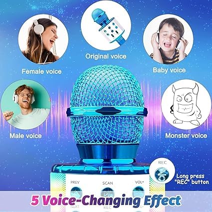 Version 1.0.0 Kids Karaoke Microphone with Speaker | Wireless Bluetooth Mic for Singing | Rechargeable Kids Mic with Speaker 3–12 Years | Portable Karaoke Mic for Boys & Girls | Music Singing with LED Sound Effects